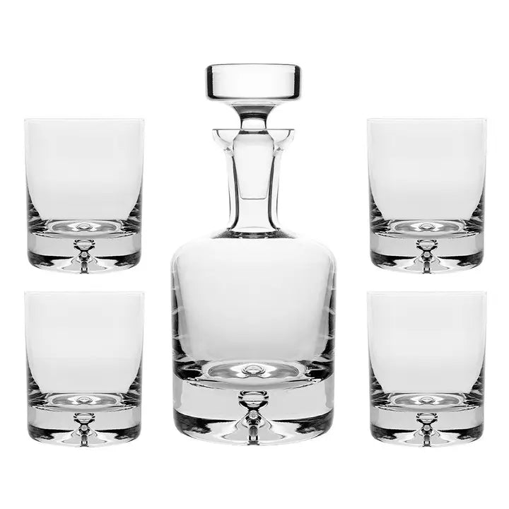 Bubble Base Decanter & Set of Four Old Fashioned Glasses