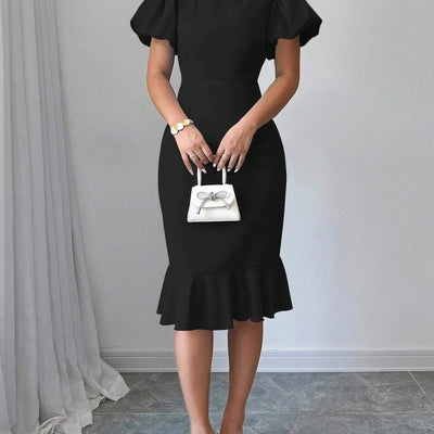 Lantern Sleeves and Ruffles Fishtail Dress