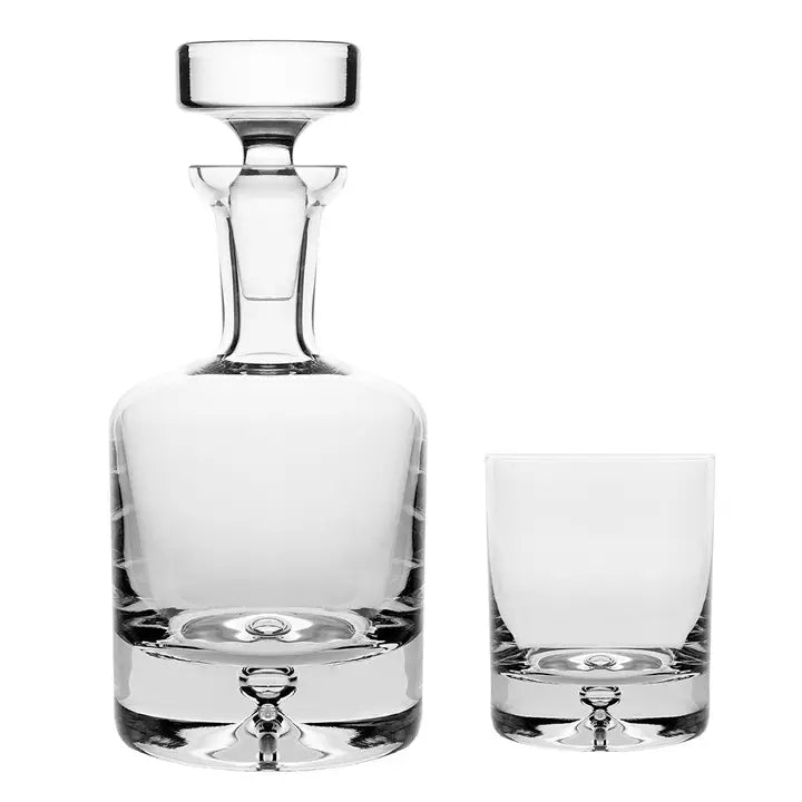 Bubble Base Decanter & Set of Four Old Fashioned Glasses